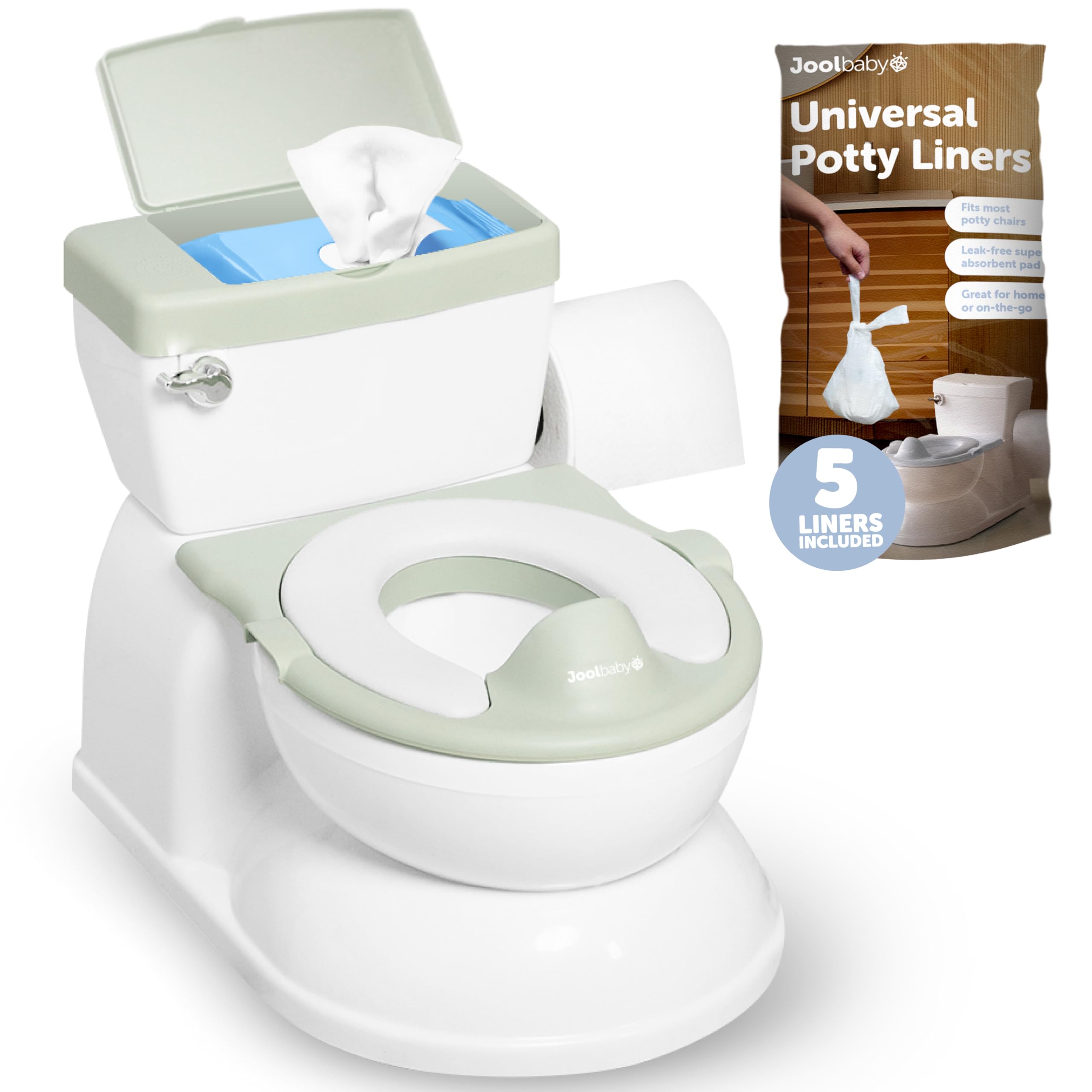 Jool Baby Real Feel 2-in-1 Potty front view in Sage enhances kid-friendly potty training.
