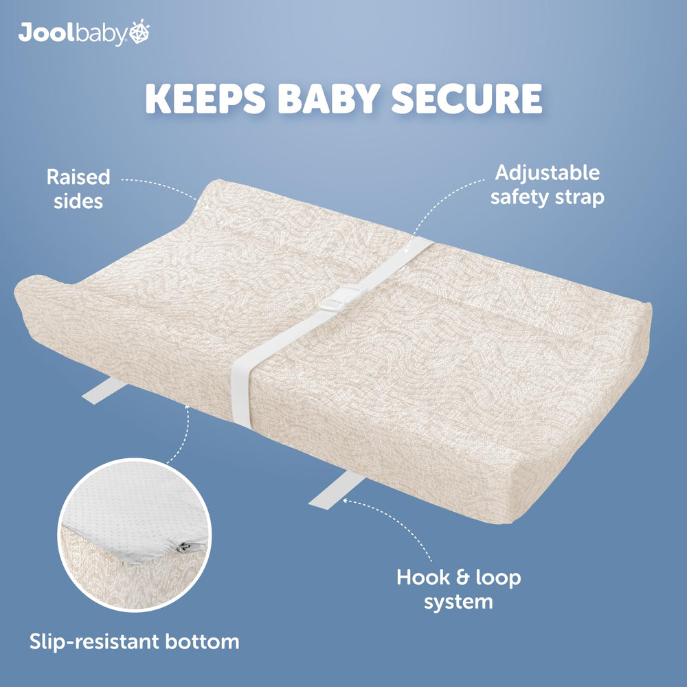 Jool Baby Serenity contoured sides and safety strap help keep baby secure.