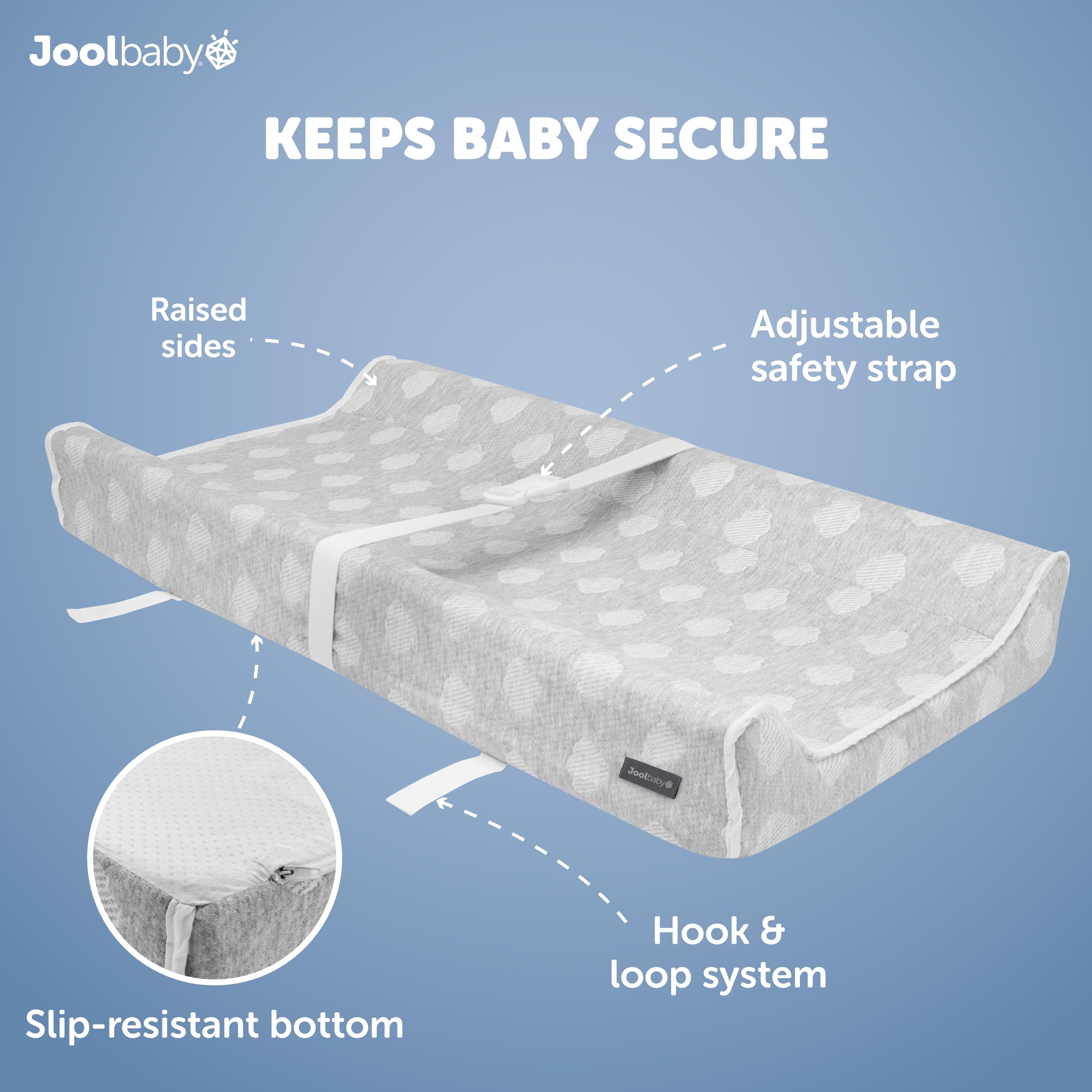 Jool Baby Serenity contoured sides help secure a wiggly infant during changes.