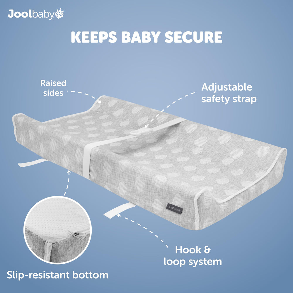 Jool Baby Serenity contoured sides help secure a wiggly infant during changes.