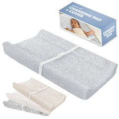 Jool Baby Serenity changing pad on a dresser with the gray wave pattern for diaper changes.