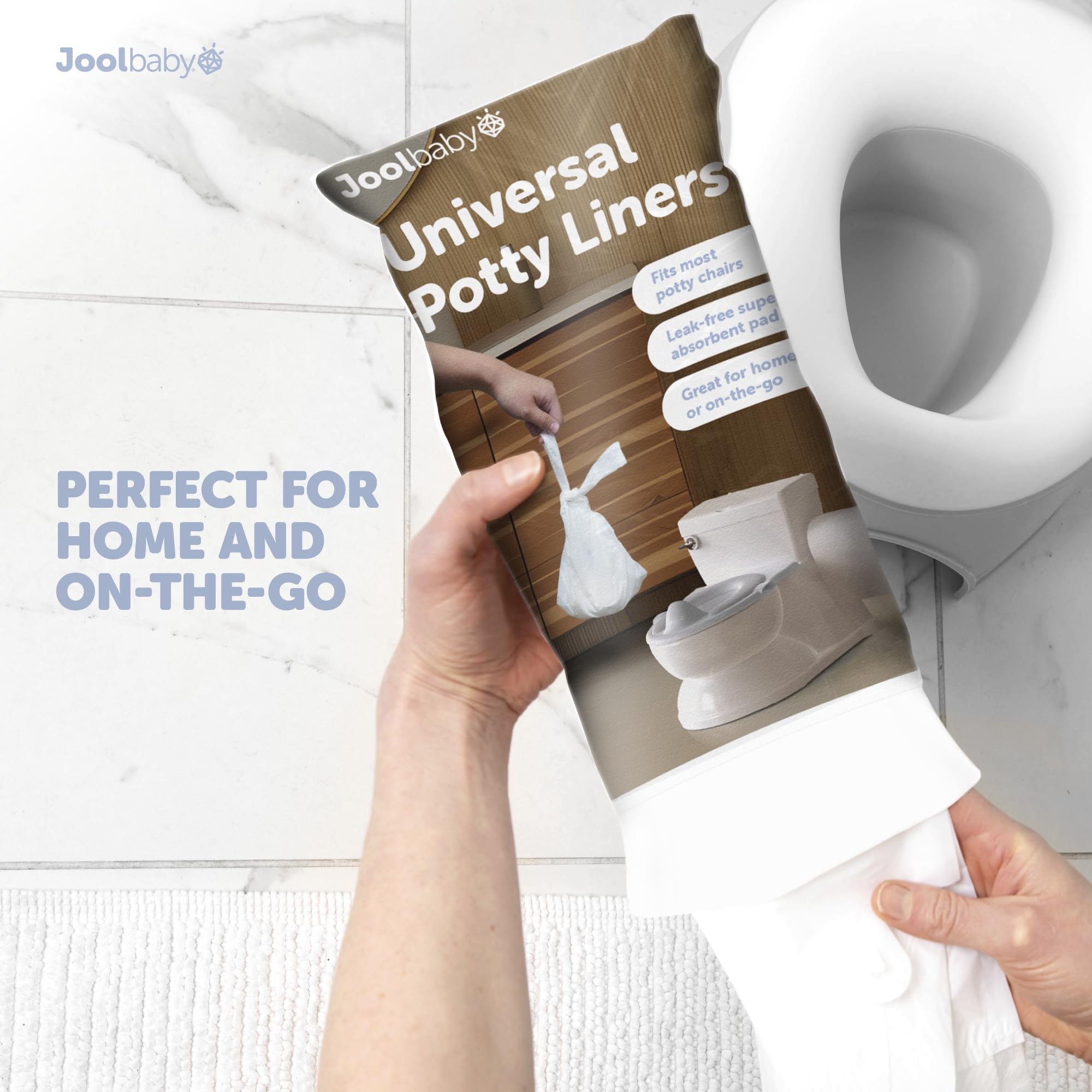 Jool Baby liners show tie handles for secure, mess-free disposal.