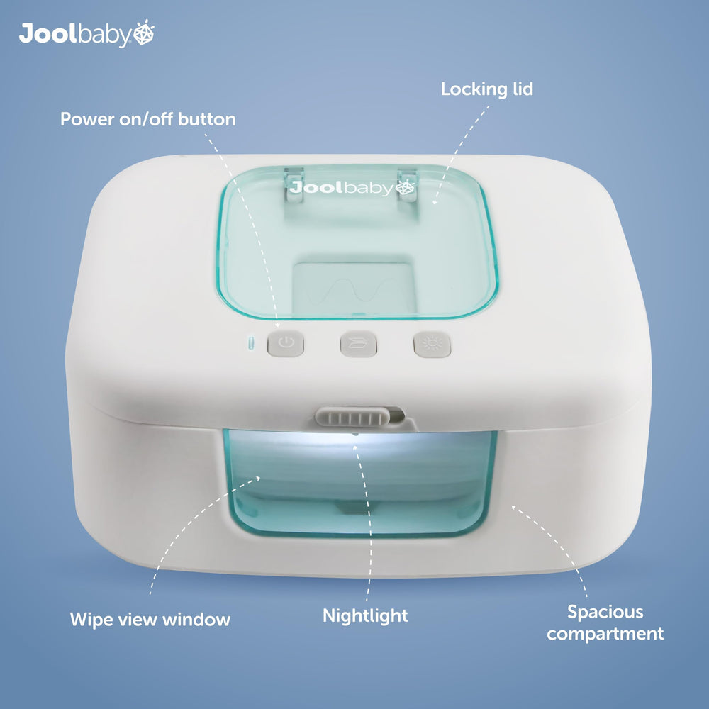 Jool Baby TinyBums wipe warmer night glow shows gentle LED illumination during changes