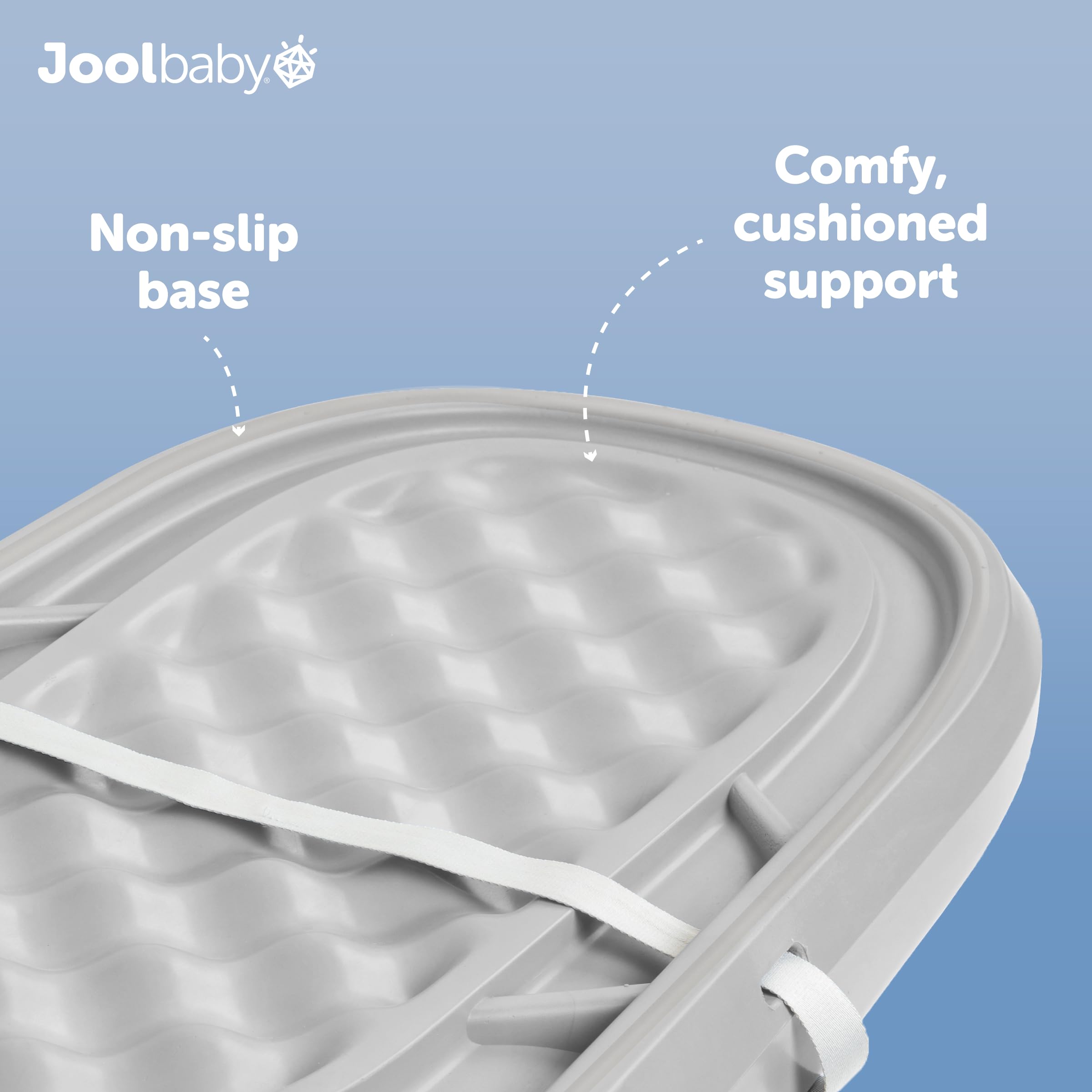 Jool Baby waterproof changing pad gray diaper-mess-downward design guides messes away from baby.