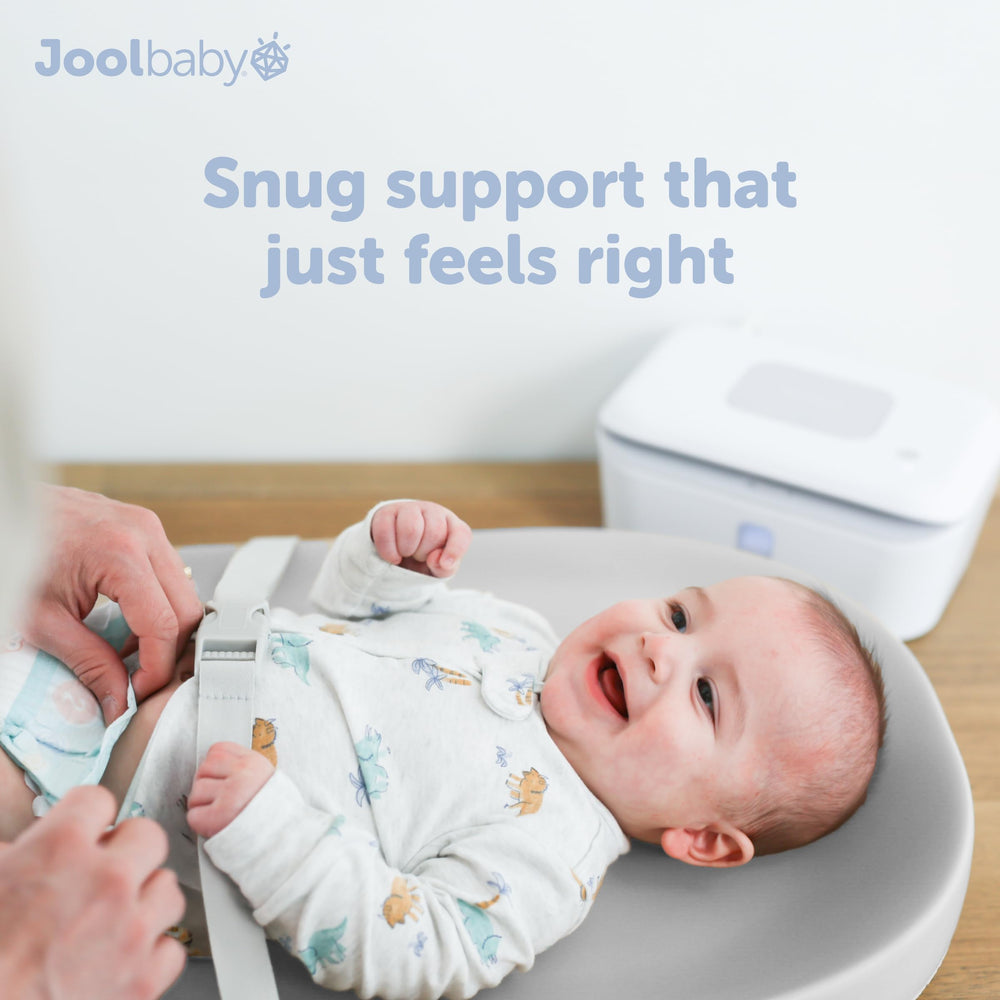 Jool Baby waterproof changing pad gray easy-clean features reduce laundry time.
