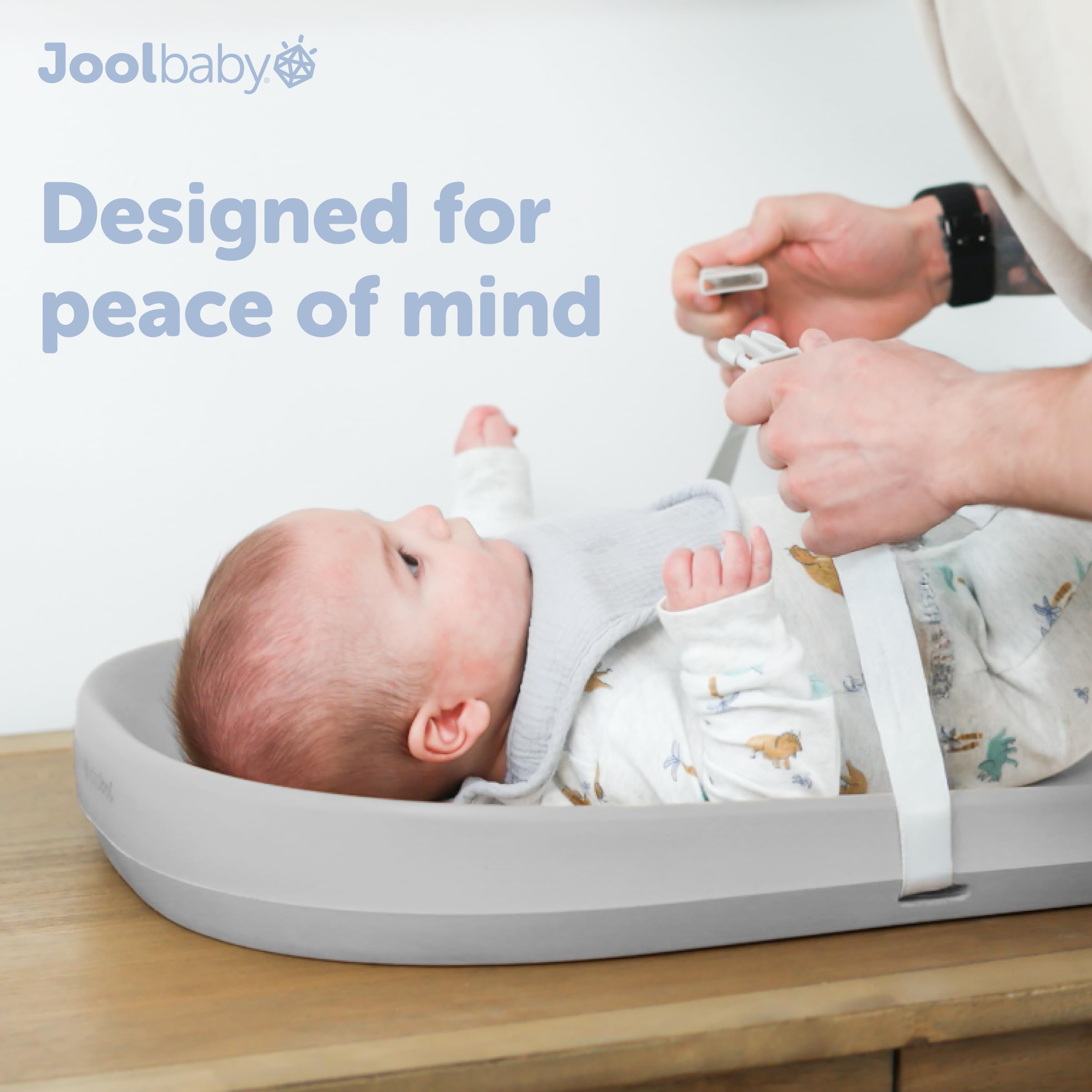 Jool Baby waterproof changing pad gray nursery-friendly design complements modern spaces.