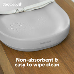 Jool Baby waterproof changing pad gray raised-sides help contain baby safely during changes.