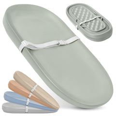 Jool Baby waterproof changing pad in Sage laid flat for quick diaper changes.