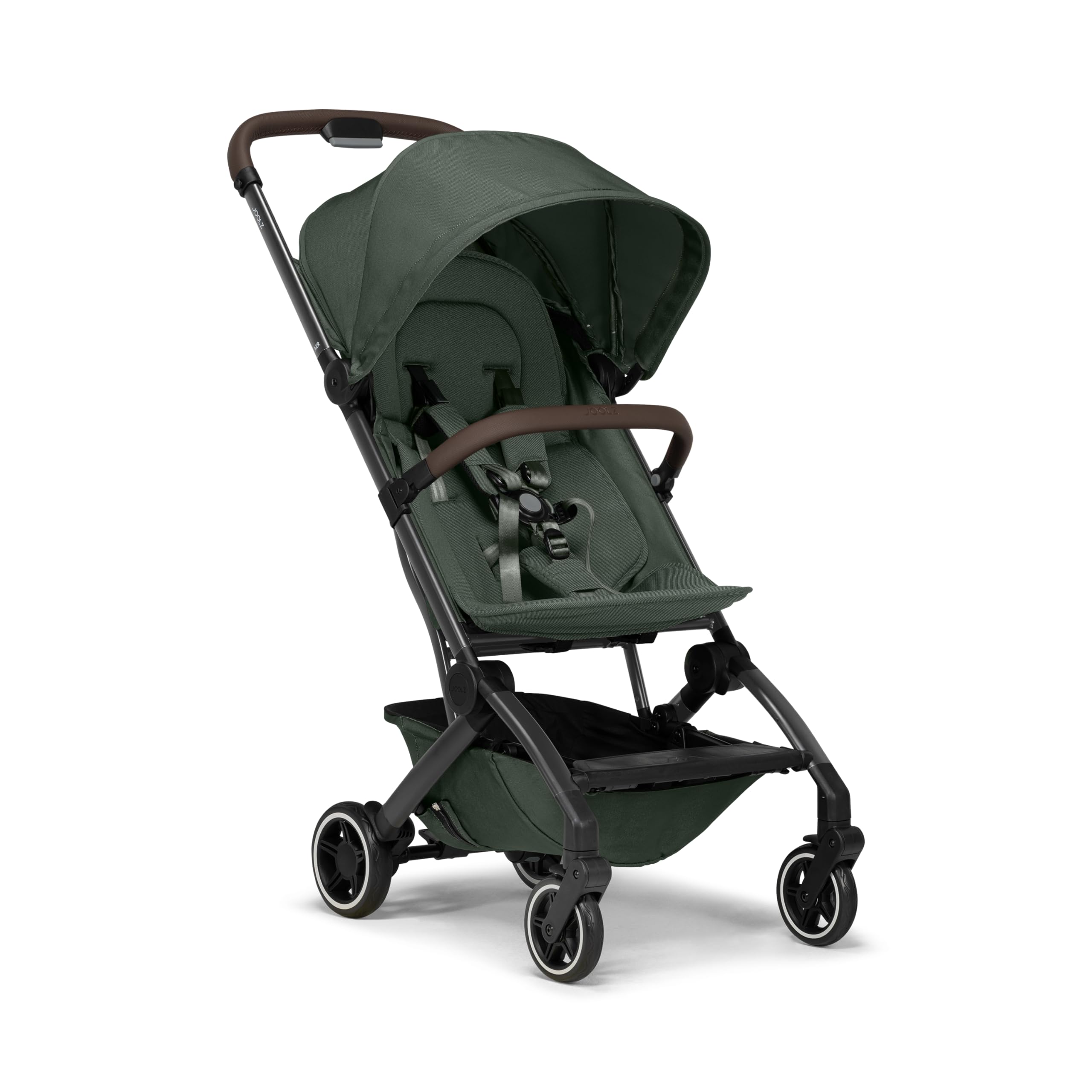 Joolz AER+ bumper bar one-hand use enables quick lift and settle for parents.