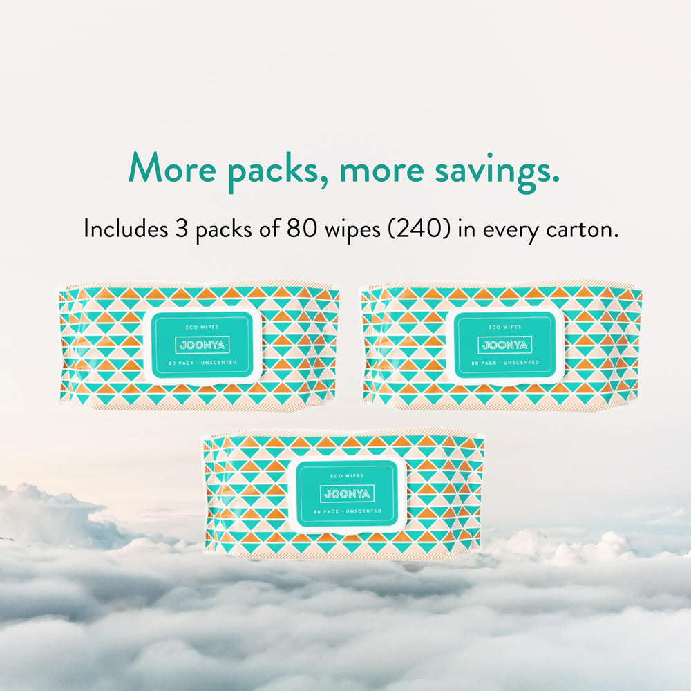 JOONYA eco packaging featuring FSC viscose symbol and compostable wipe