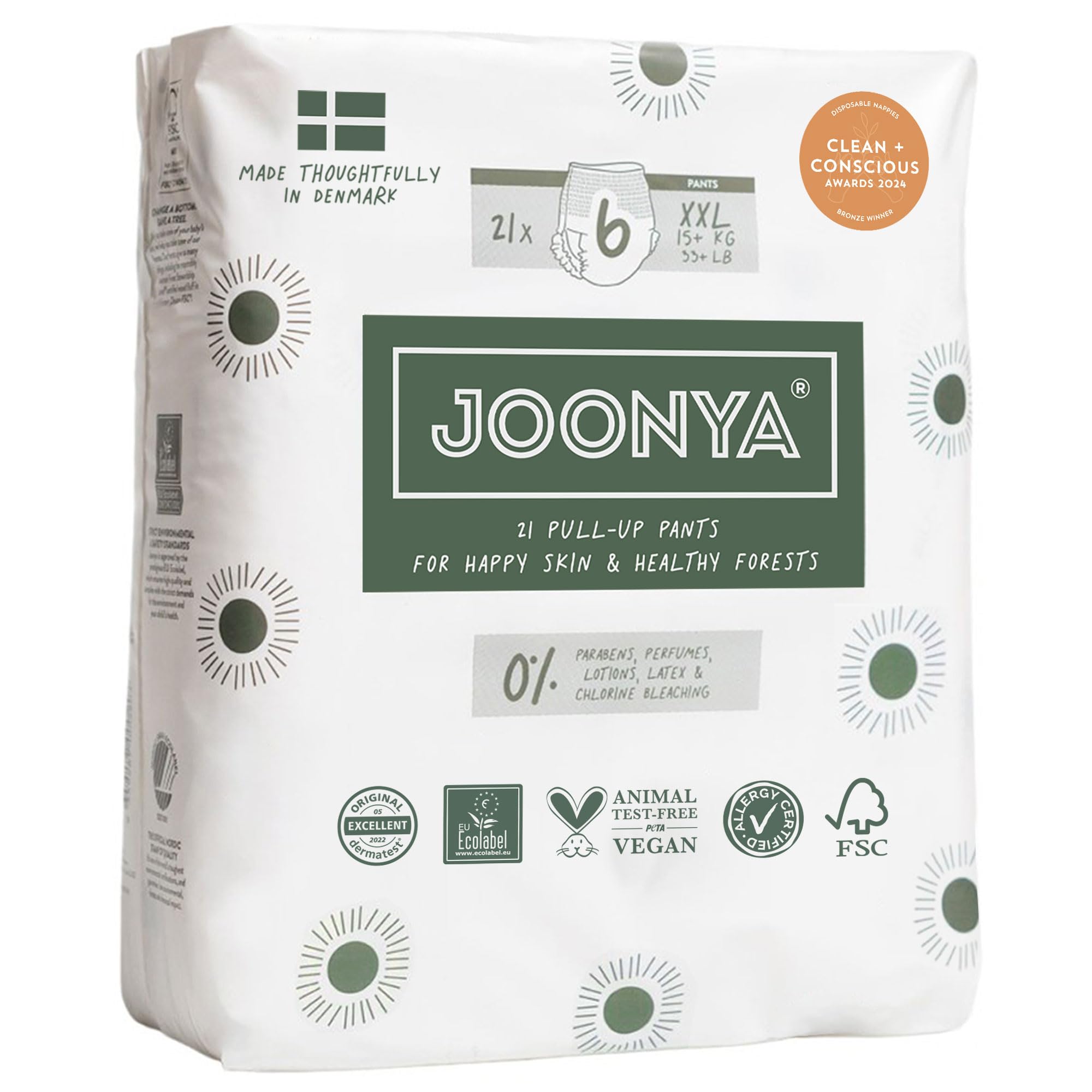 Joonya Pull-Up Pants overnight coverage keeps baby dry through the night.