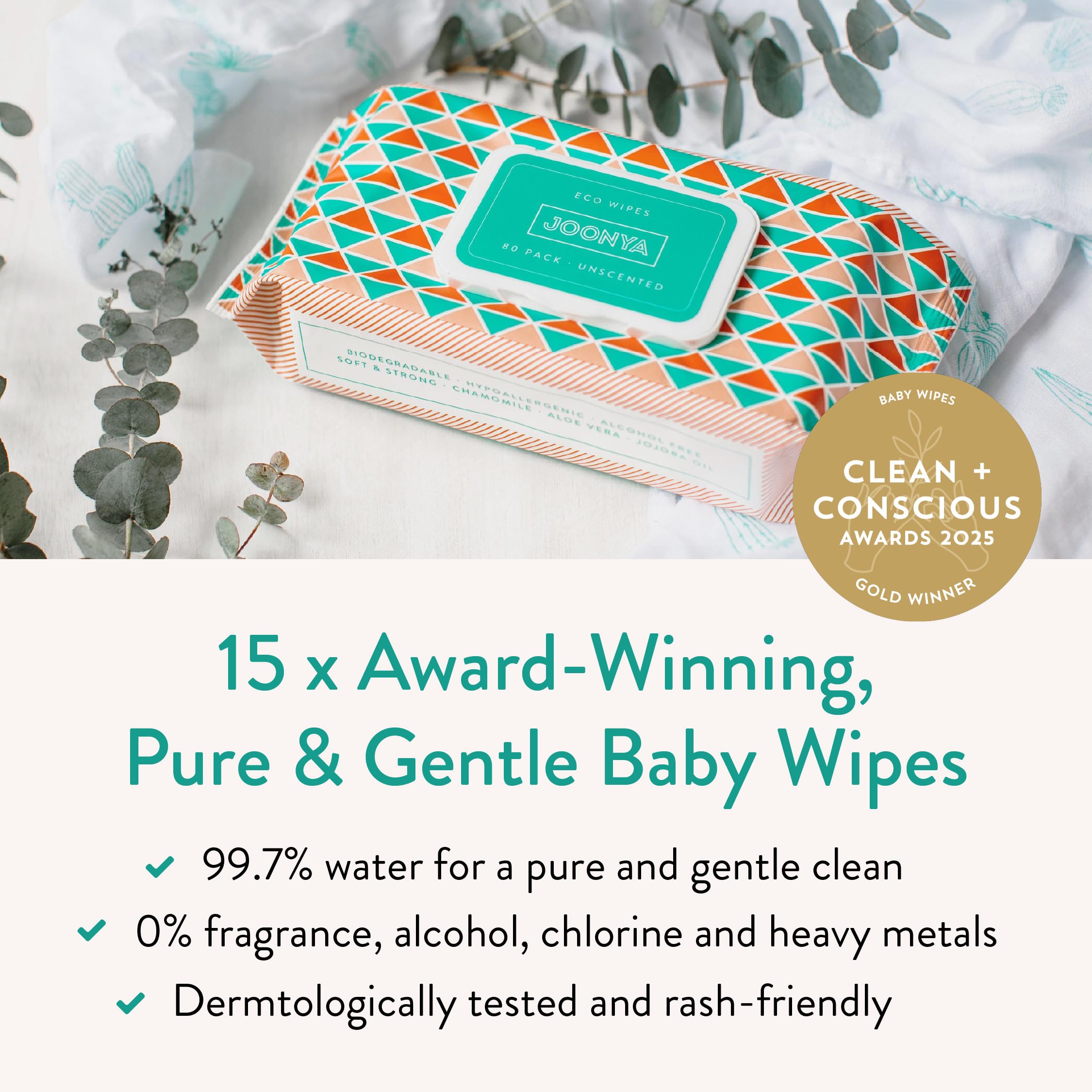 JOONYA Unscented Baby Wipes box open with large sheets for quick cleanups