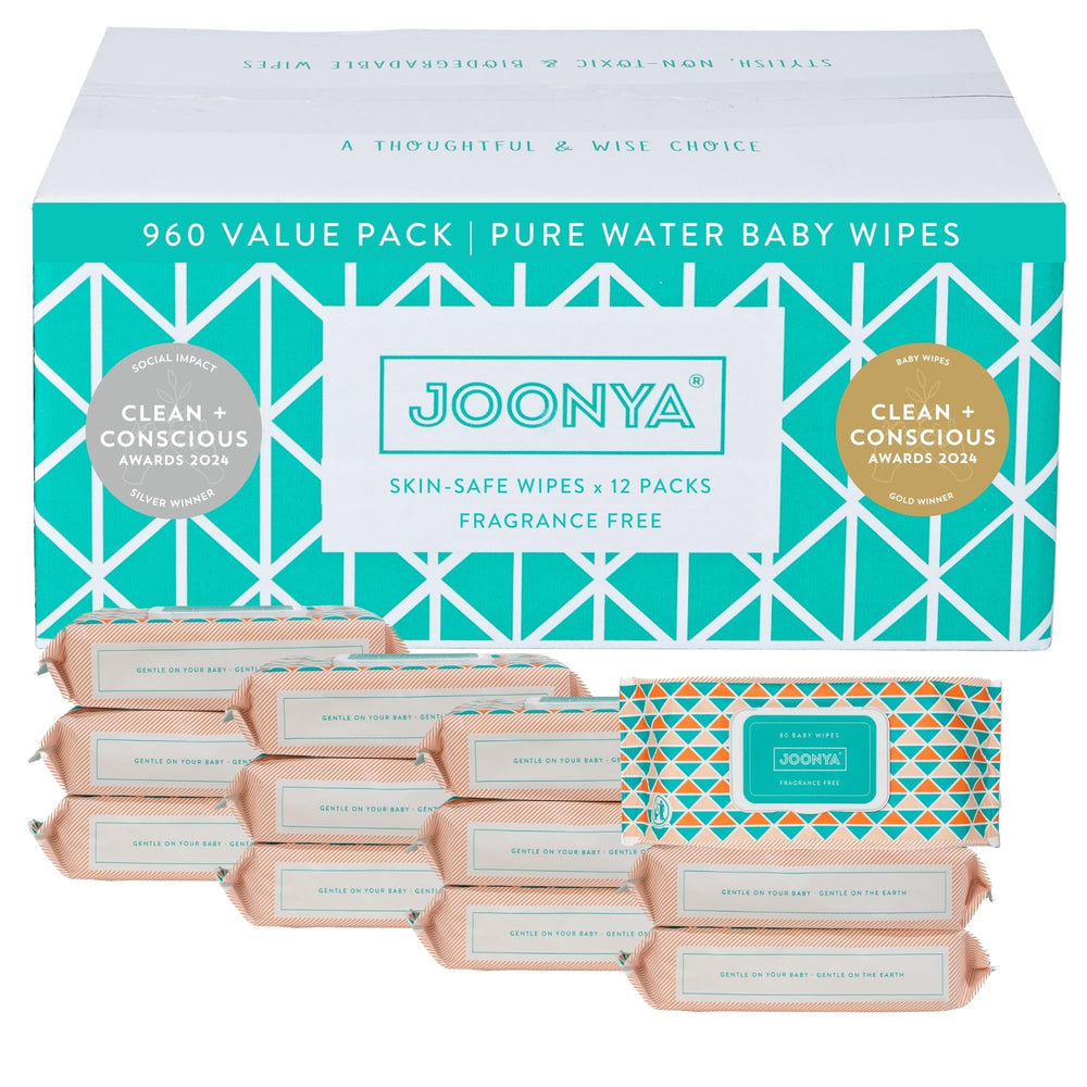 JOONYA Unscented Baby Wipes packaging shows plant-based formula for sensitive skin