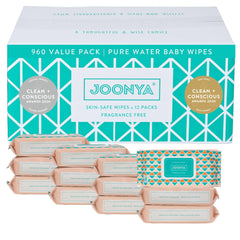 JOONYA Unscented Baby Wipes packaging shows plant-based formula for sensitive skin
