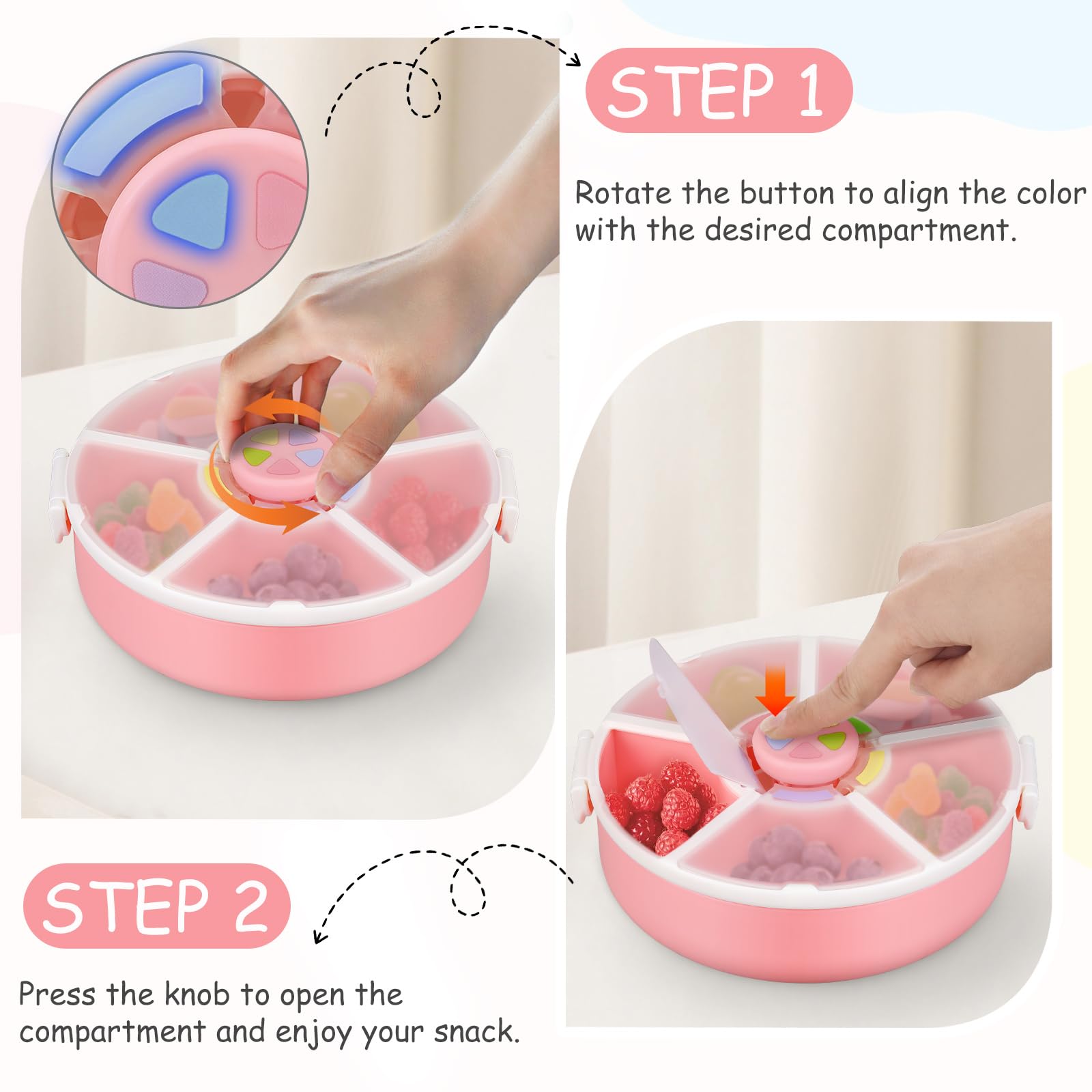 JOOPETALK rotating snack container lid closeup shows durable lid for daily use