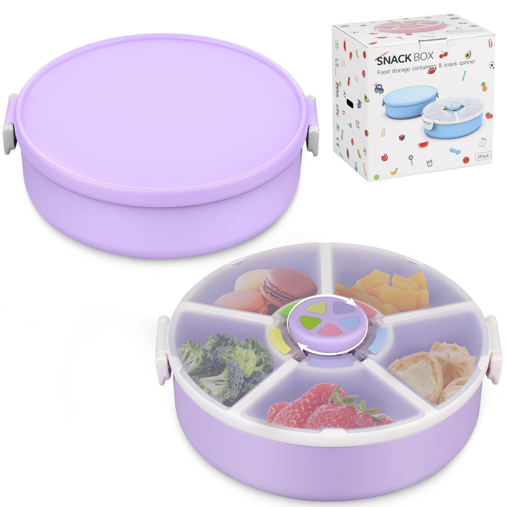 JOOPETALK rotating snack container spin with five compartments for organized snacks.