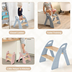 Joothlin wooden 2-step stool anti-slip base prevents slips during use