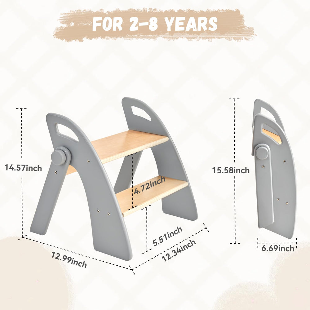 Joothlin wooden 2-step stool by kitchen sink supports kids handwashing and reach.