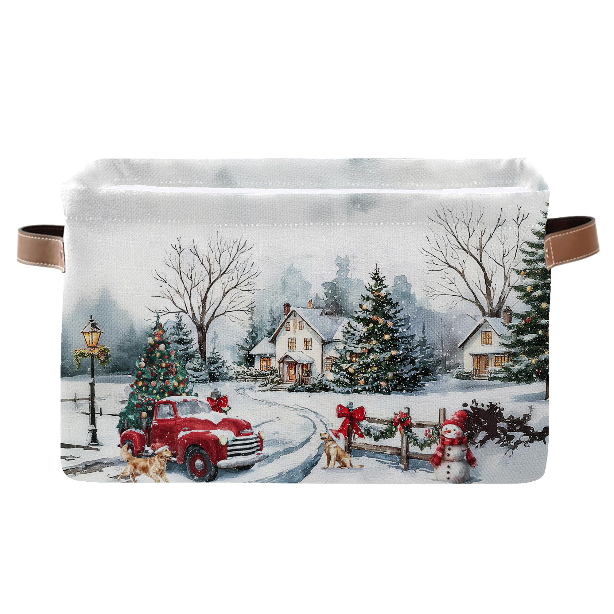 JOPJOLIW Christmas Tree Red Truck Basket front view, easy storage and gifting