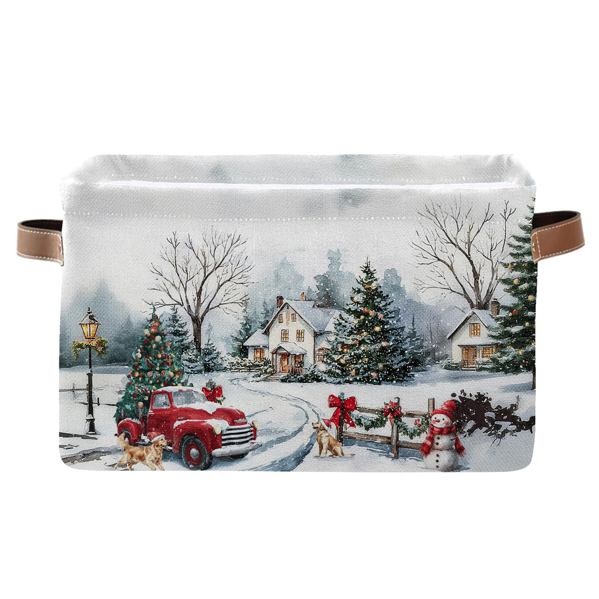 JOPJOLIW Christmas Tree Red Truck Basket front view, easy storage and gifting