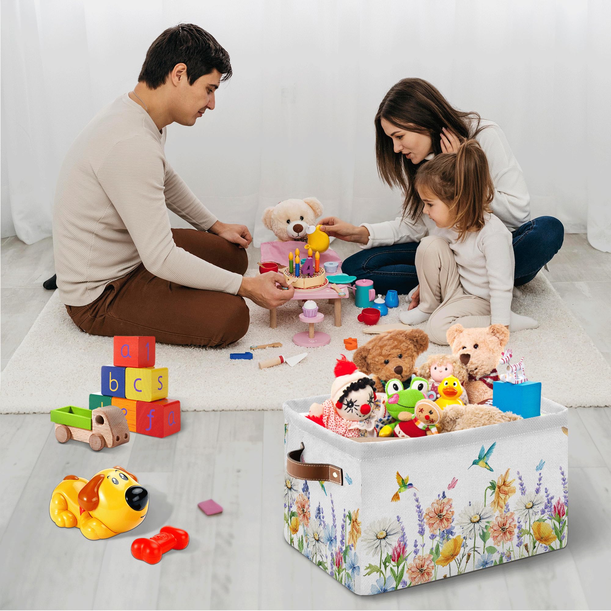 JOPJOLIW floral-pattern bin with watercolor birds decor