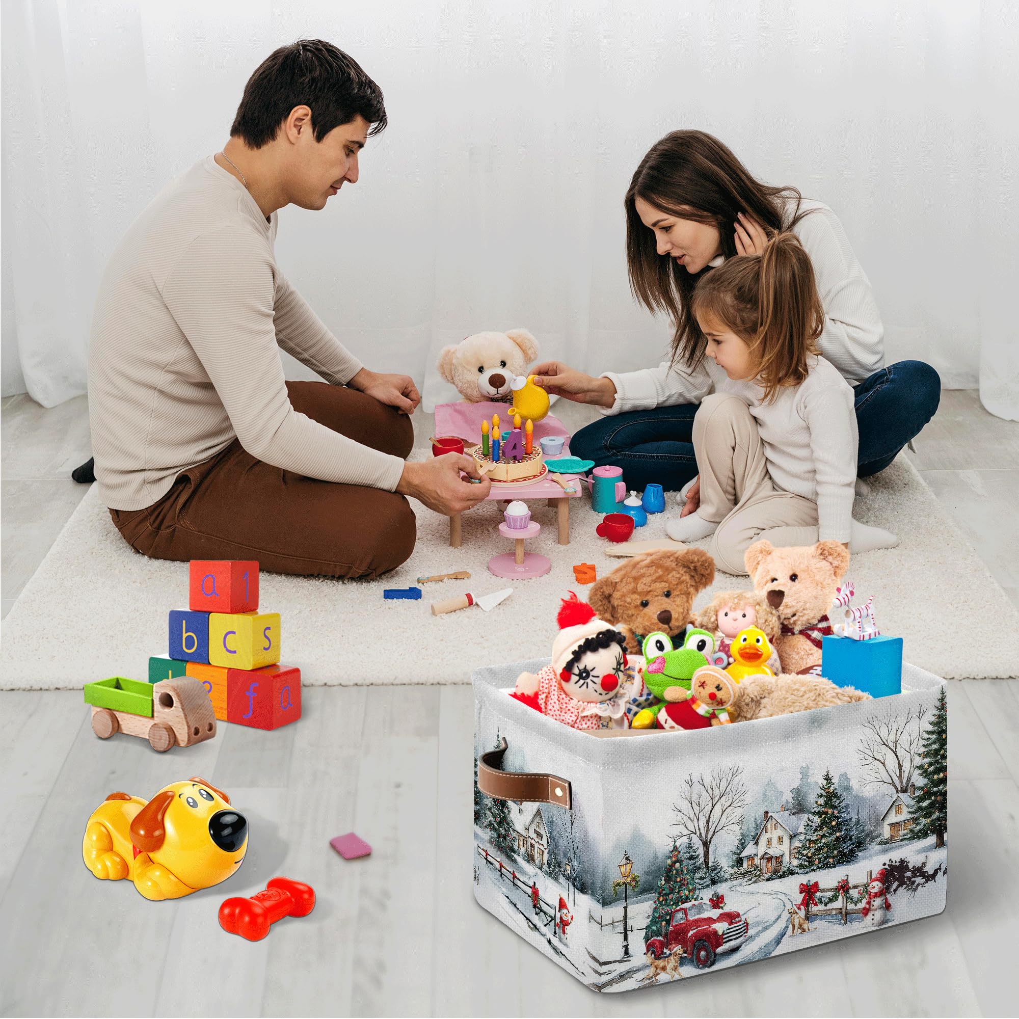 JOPJOLIW Snow-dusted winter scene with pups enhances cozy decor and storage