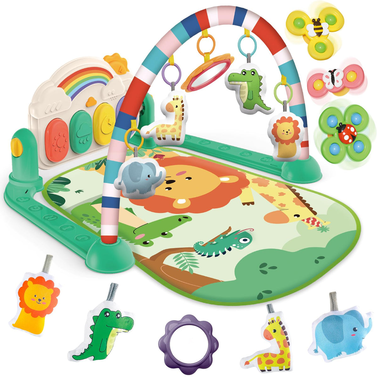 Joryuek baby gym setup with colorful toys boosts sensory exploration during tummy time.