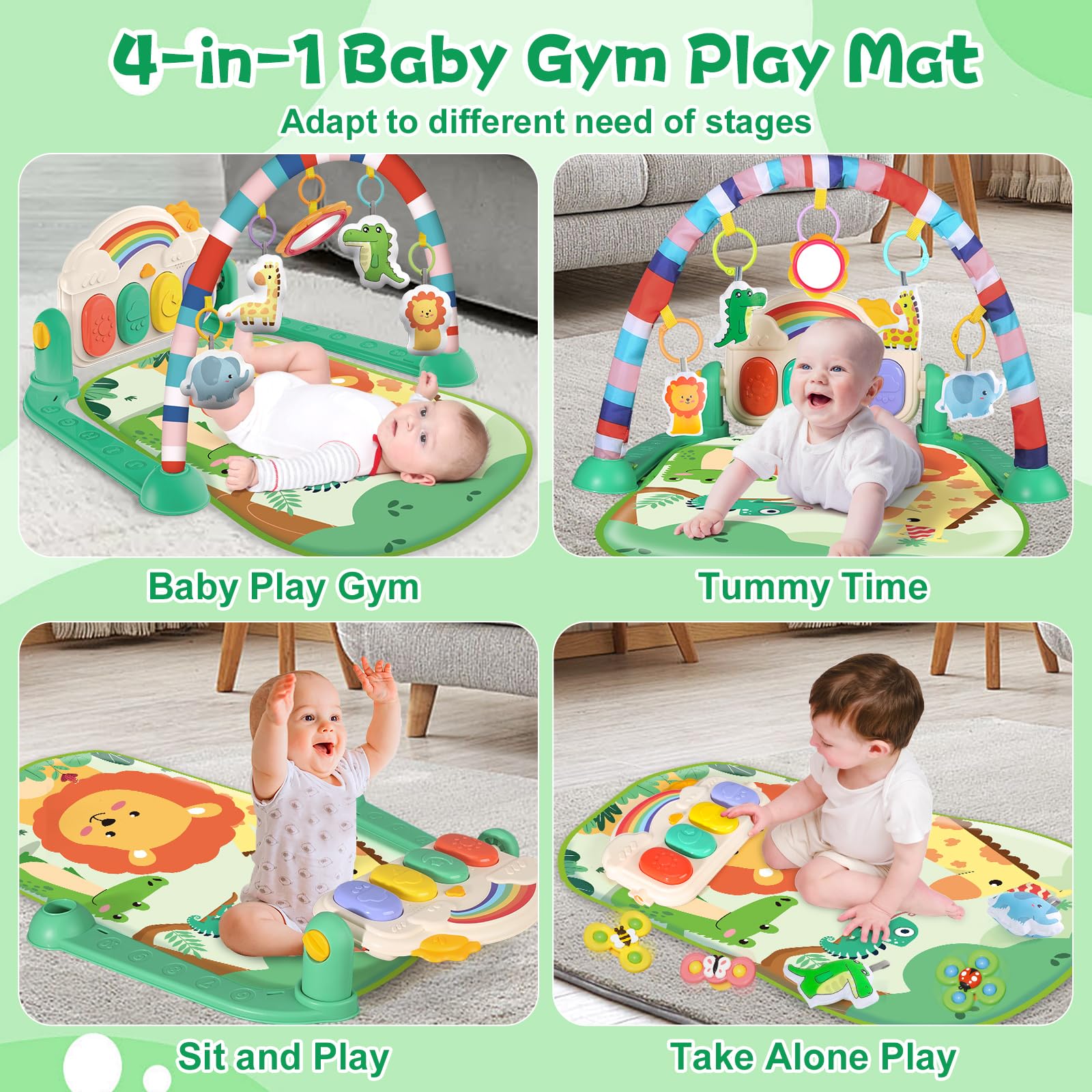 Joryuek baby gym spinning toys encourage reach-and-grab play.
