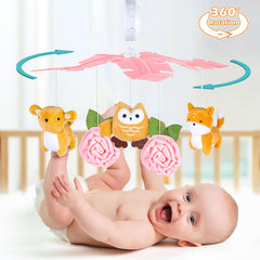Joryuek pink crib mobile with 360-degree rotation to engage baby