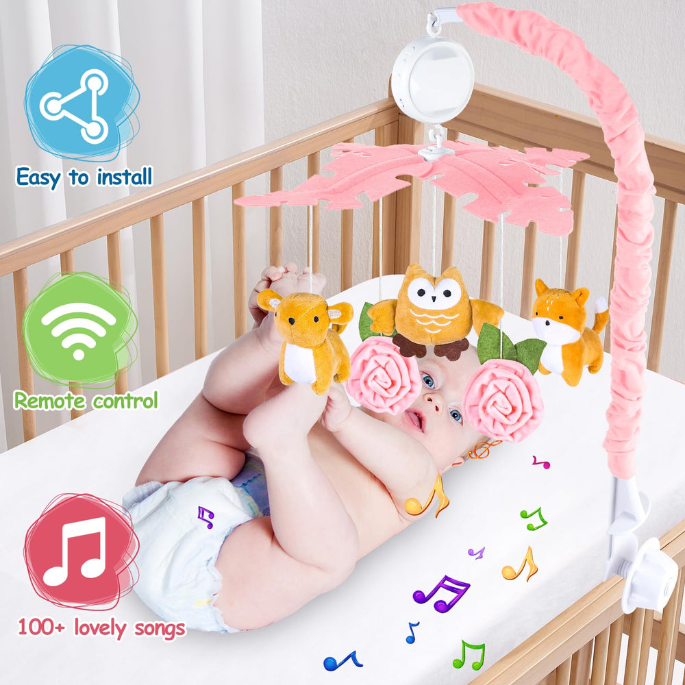 Joryuek crib mobile pink remote control for easy adjustments