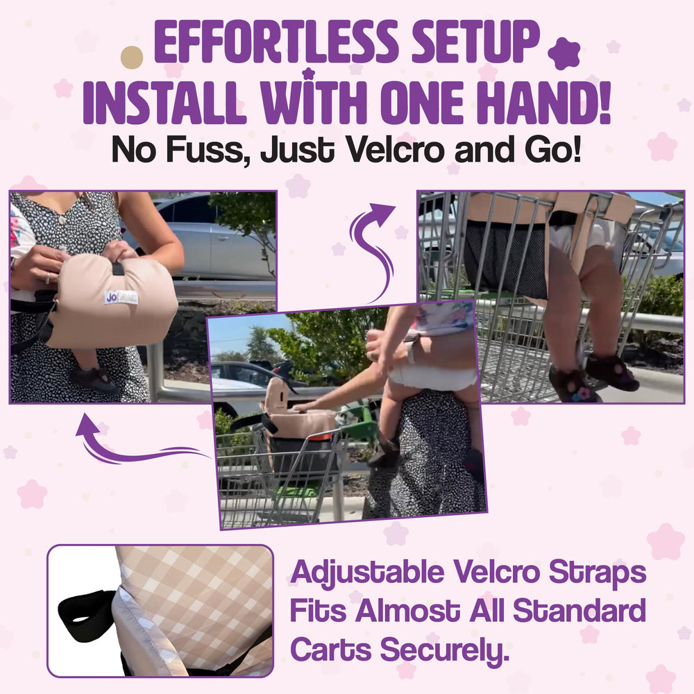 JoSeat baby seat cover waterproof lining protects against spills during shopping trips.