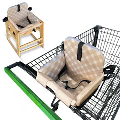 JoSeat shopping cart cover beige diagonal checkered folded for compact transport and quick setup.