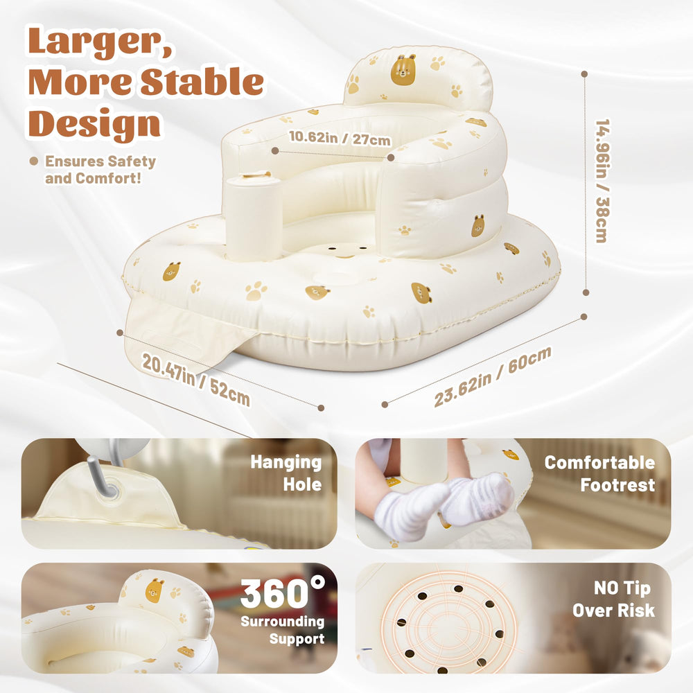 JOSEN inflatable baby seat bear back view shows secure backrest for comfortable learning.