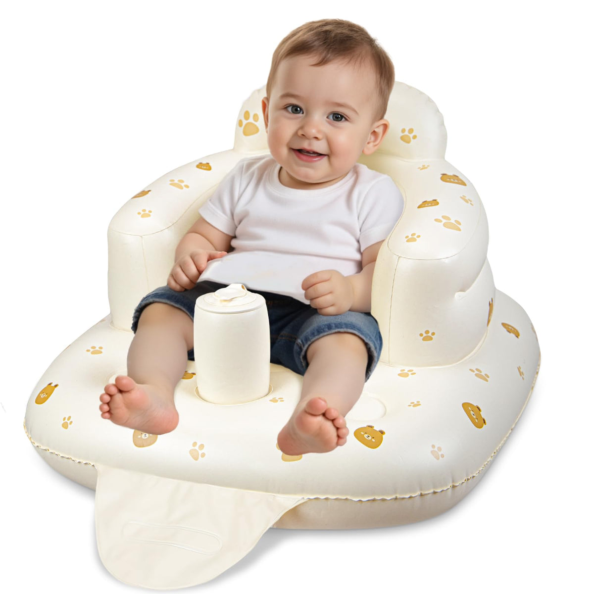 JOSEN inflatable baby seat bear front view provides stable sit-up support for playtime.