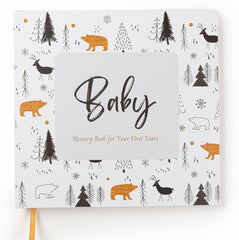 Joss & Lac Design memory book front cover in Black Forest, timeless baby memory starter