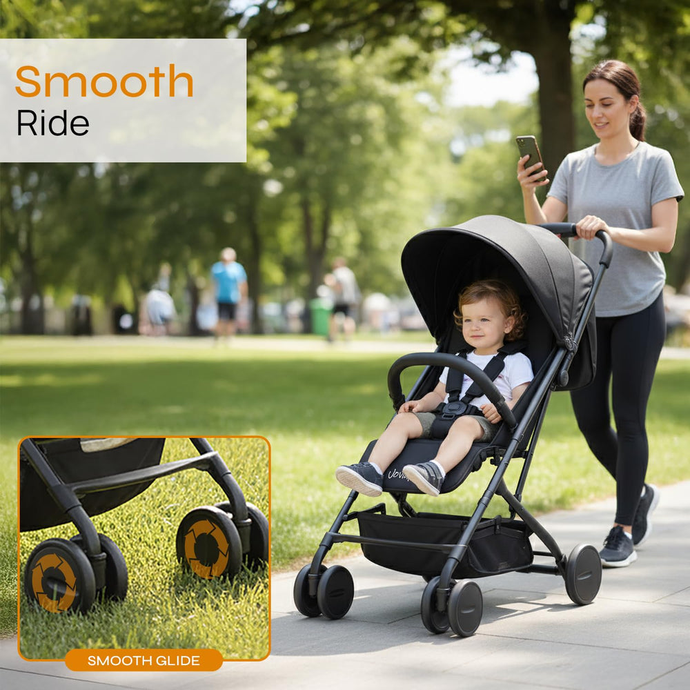 JOVIAL stroller eases lifting up stairs and into the car.