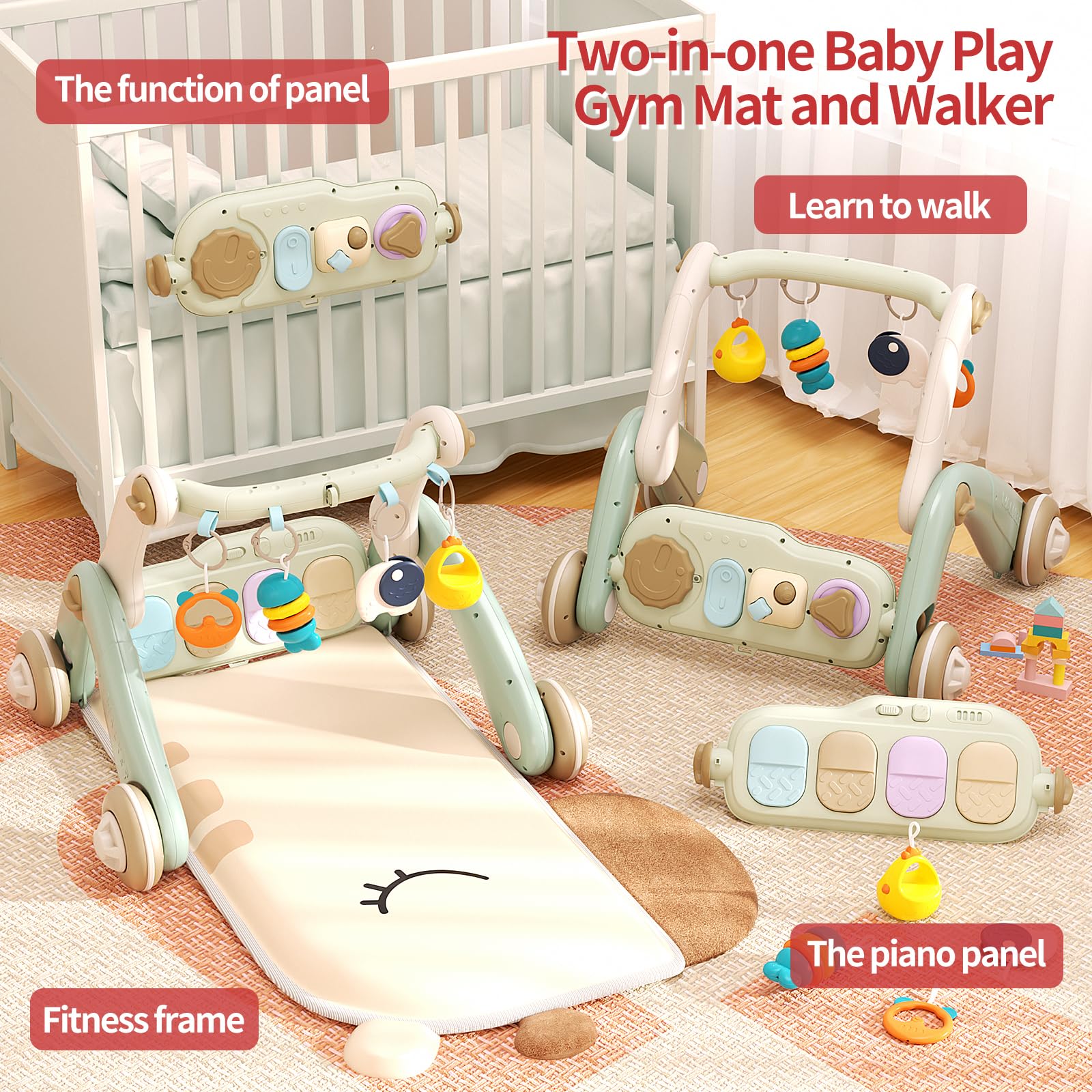 Jovow 2-in-1 baby gym detachable toys set promotes fine motor exploration