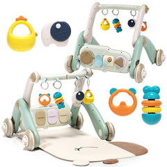 Jovow 2-in-1 baby gym with walker front view showing adjustable height for safe walking