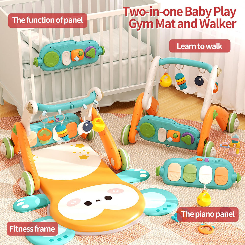 Jovow baby gym height-adjustable handle fits baby's reach for safe practice.