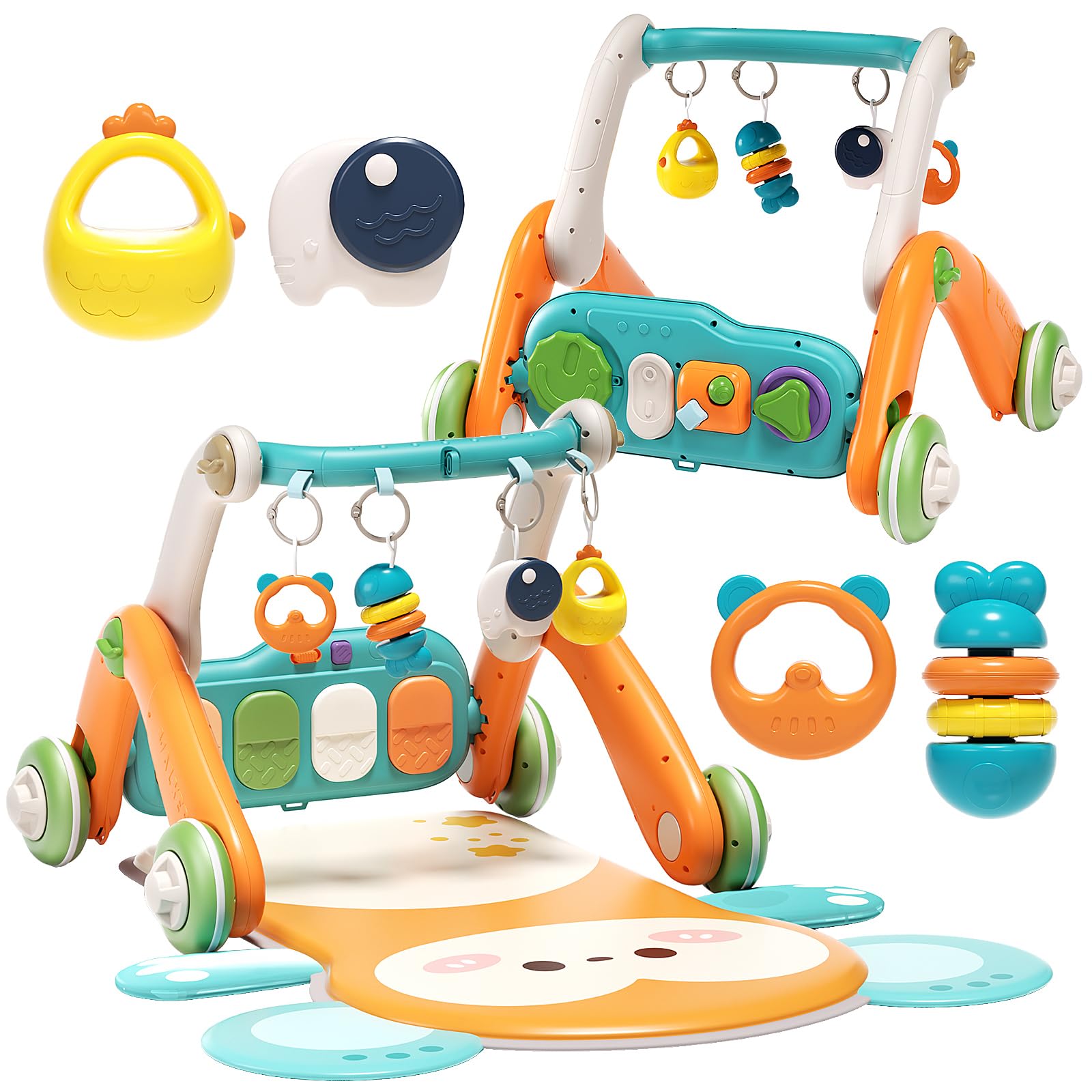 Jovow baby gym piano keys glow to support visual attention and musical play.