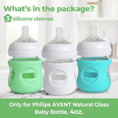 Joxodak green silicone sleeve on bottle highlights baby-friendly design.
