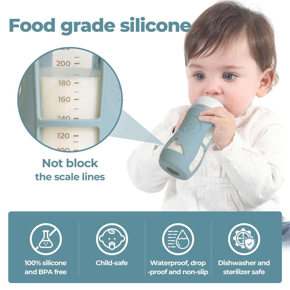 Joxodak blue sleeve for Philips Avent 8oz glass bottle, protects against drops and scratches.