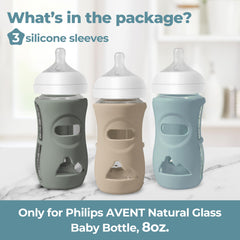 Joxodak green silicone sleeve for Philips Avent 8oz bottle, helps little hands hold steady.