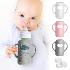 Joxodak pink sleeve on a 4oz bottle adds baby-friendly handling.