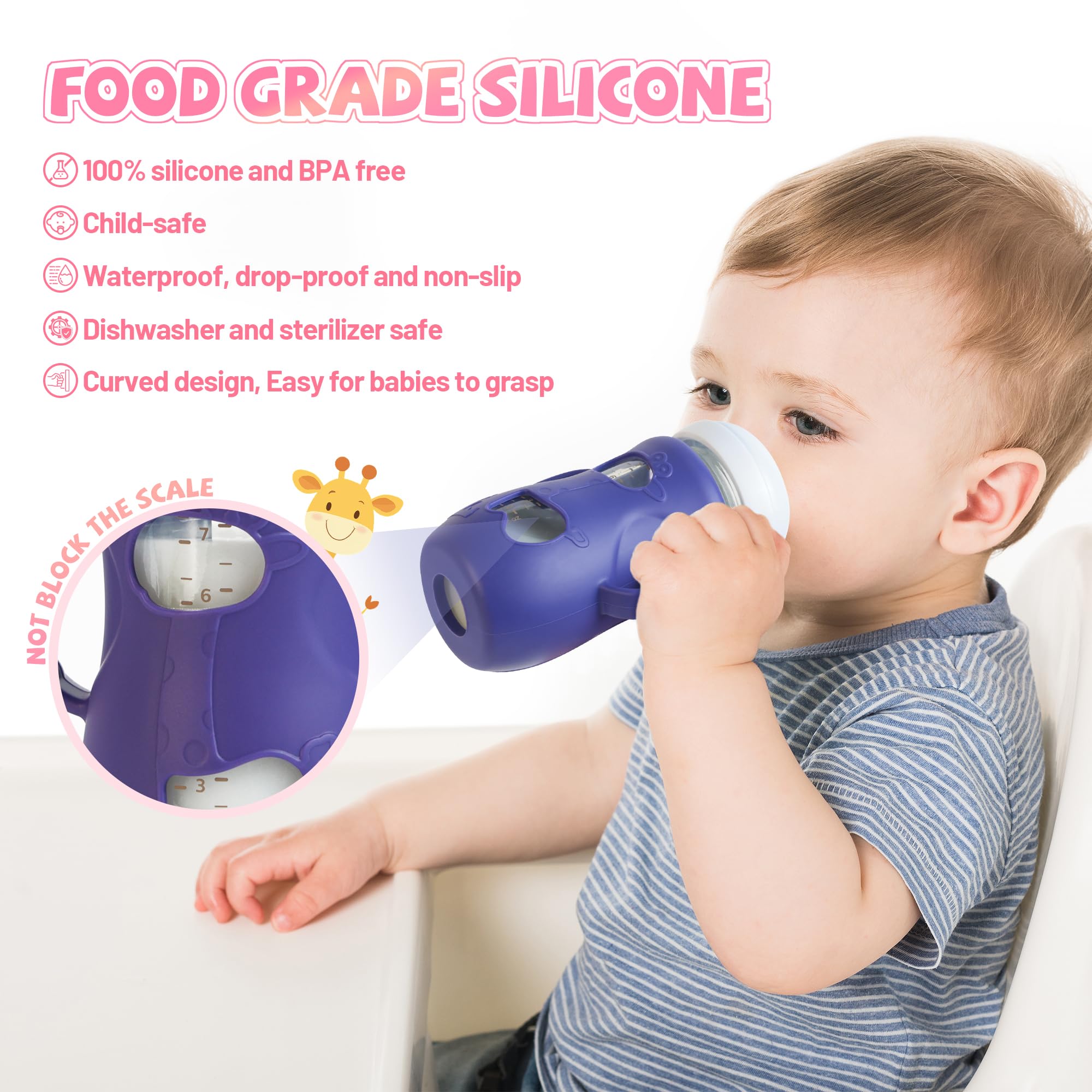 Joxodak silicone sleeve pink 8oz enhances grip and visual appeal during feeding.