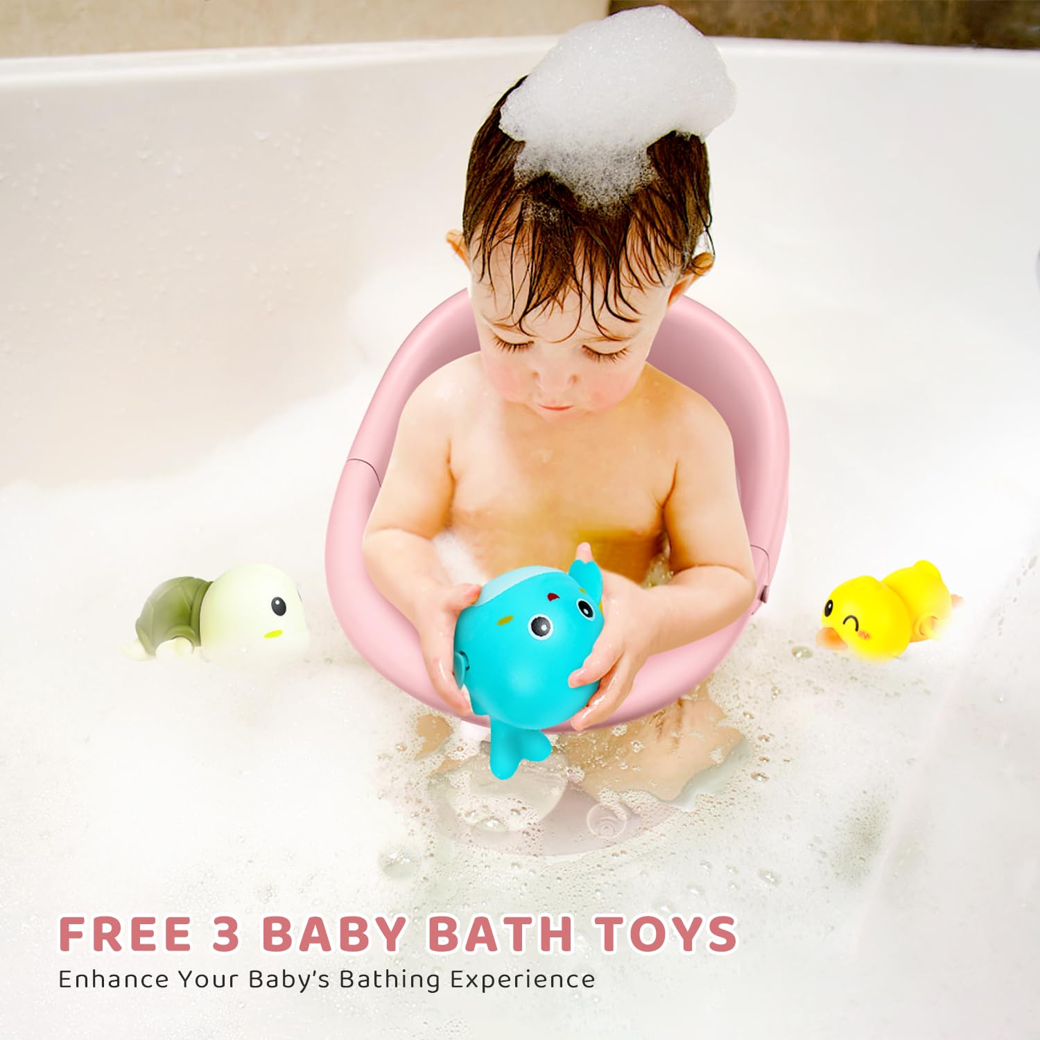 Joy Anan bath seat 360-surround image highlights secure back support during bath time