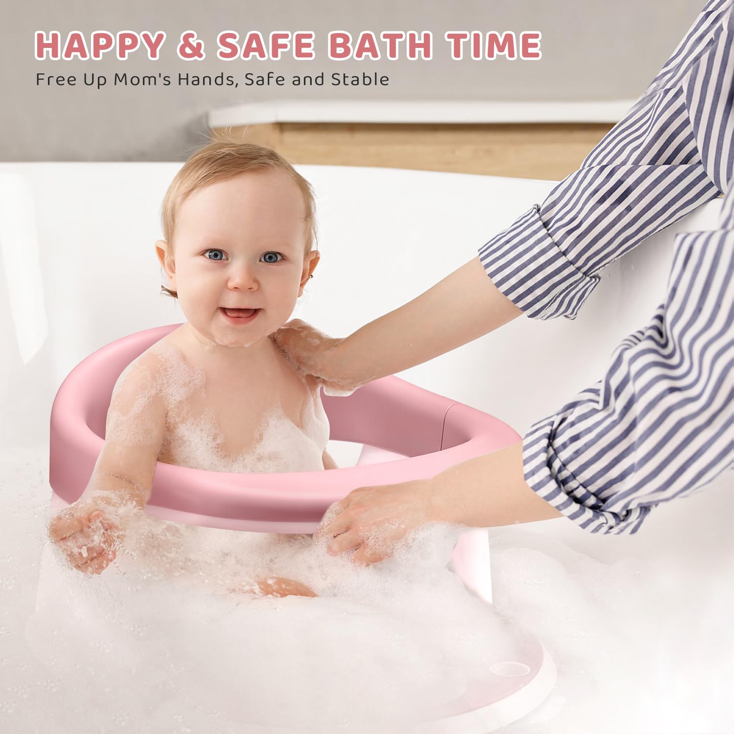 Joy Anan bath seat suction-cups demonstrate anti-slip stability in wet tub conditions