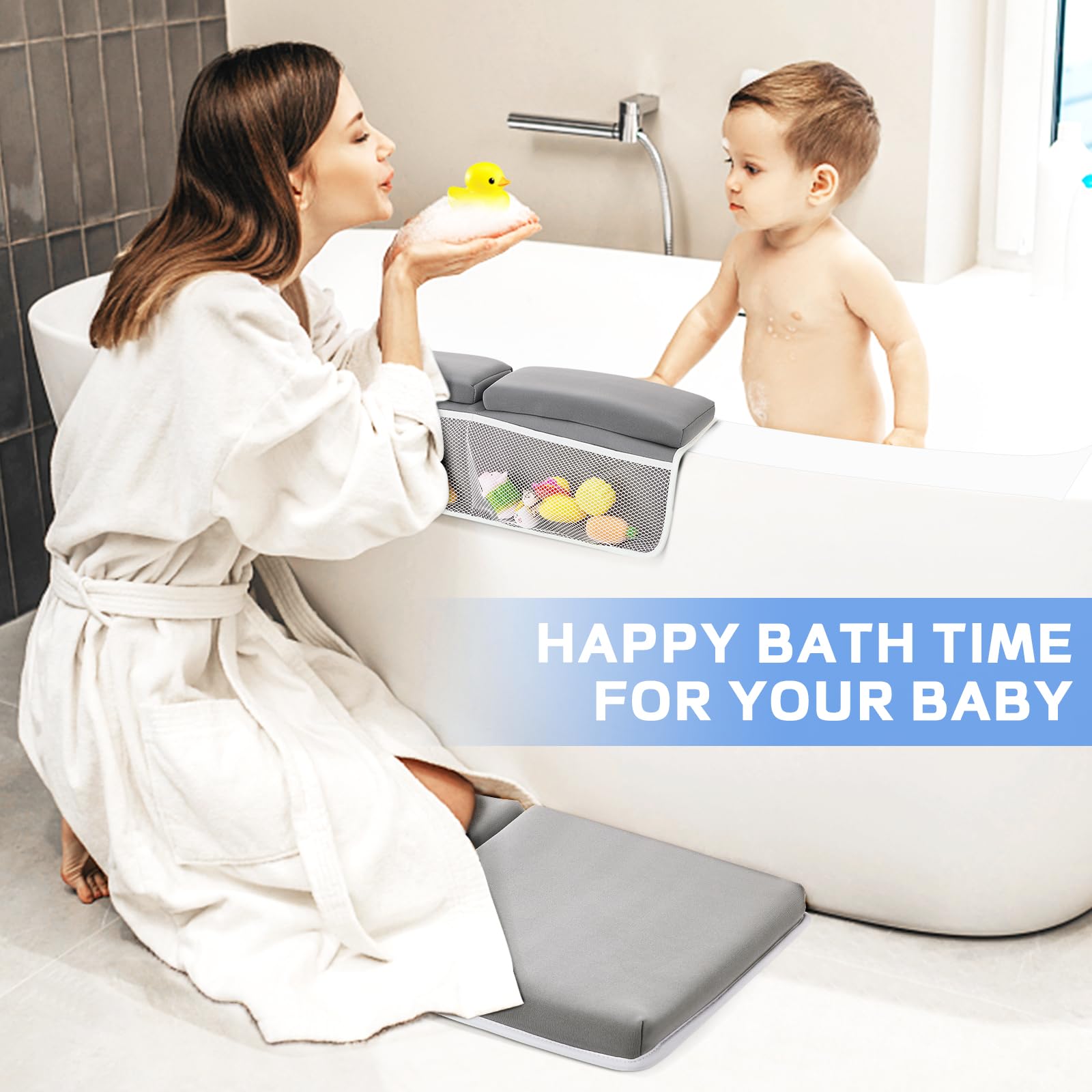JOY ANAN elbow rest pad with pockets keeps bath toys within easy reach