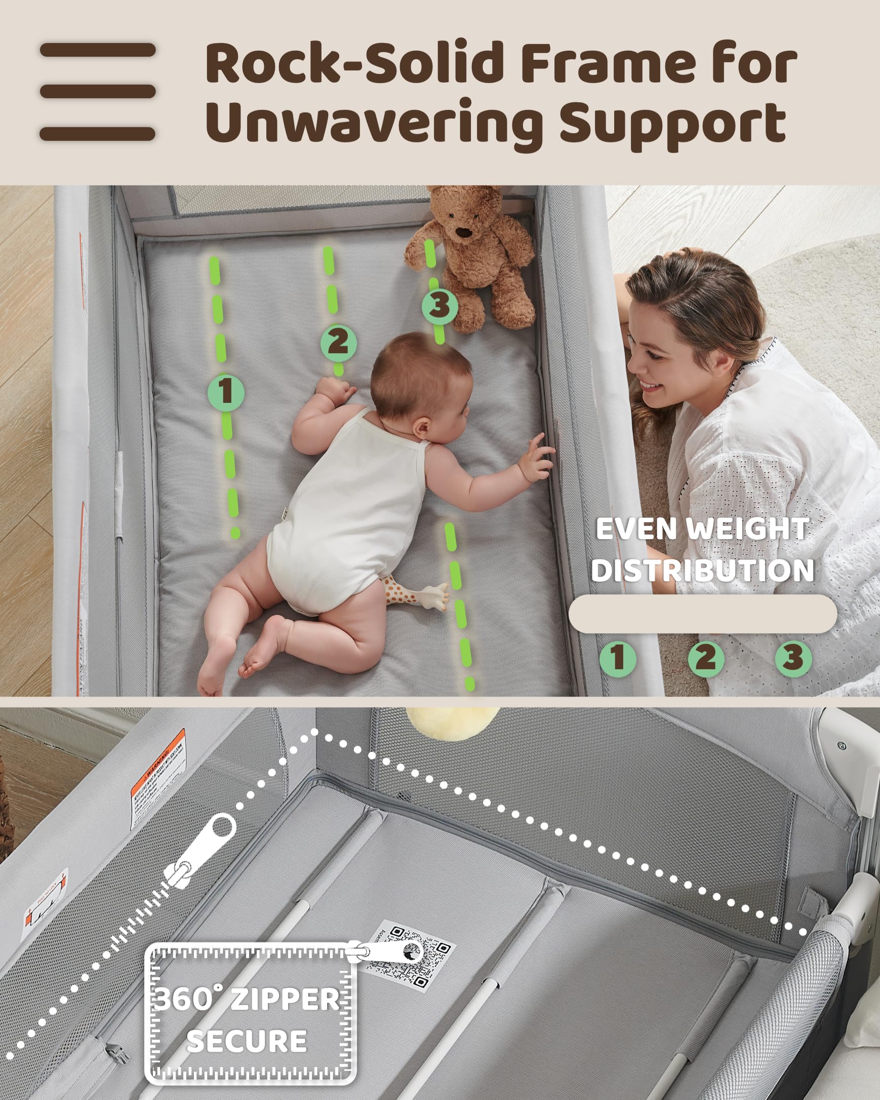 Joybai bassinet mode with movable legs emphasizes mobility and visibility