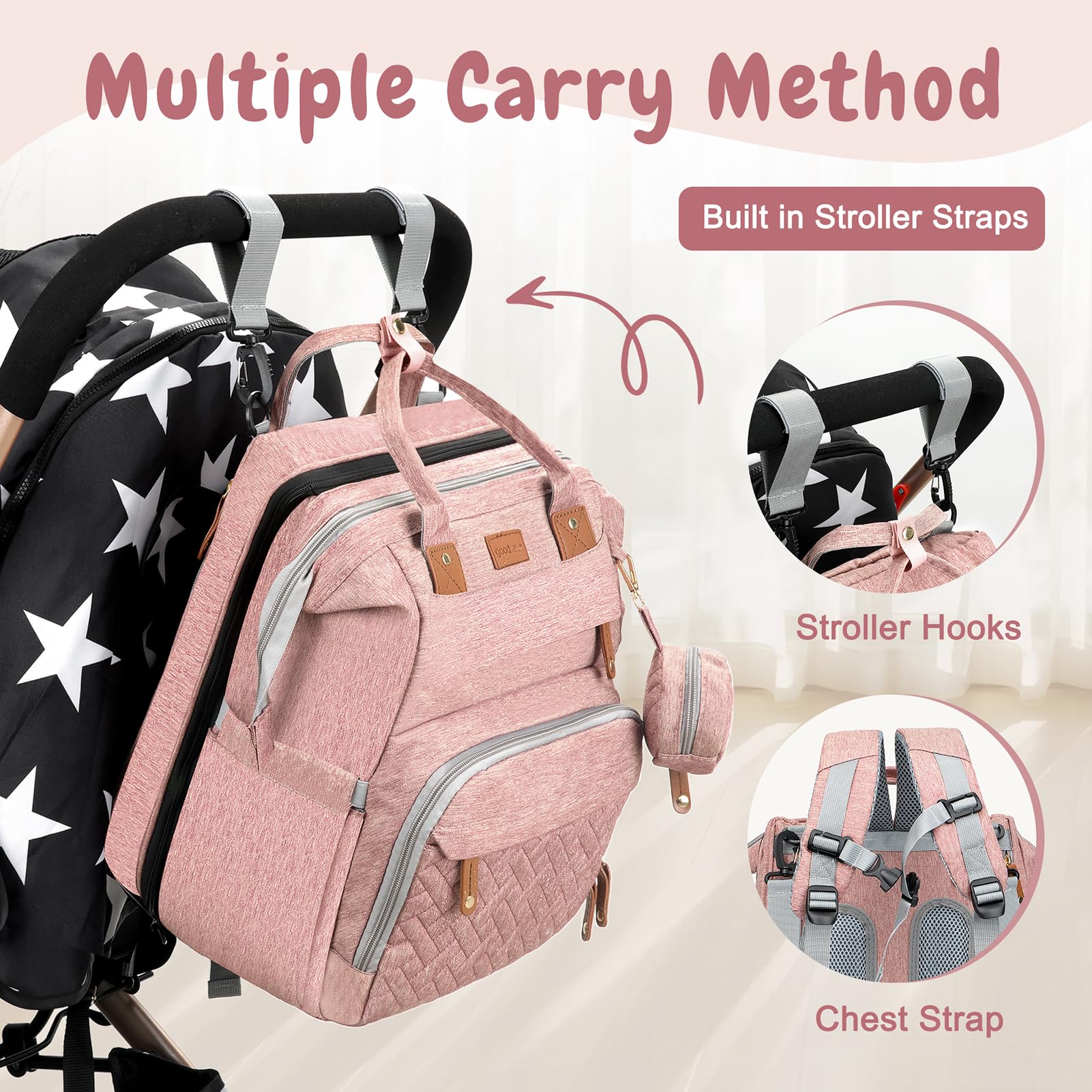 JOYCE diaper bag 19-pocket layout organizes baby essentials efficiently.